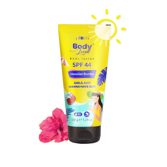 Plum BodyLovin' Hawaiian Rumba Body Lotion | Body Sunscreen with SPF 44 PA+++ | All skin types | Fresh Beachy Fragrance | 100% Vegan