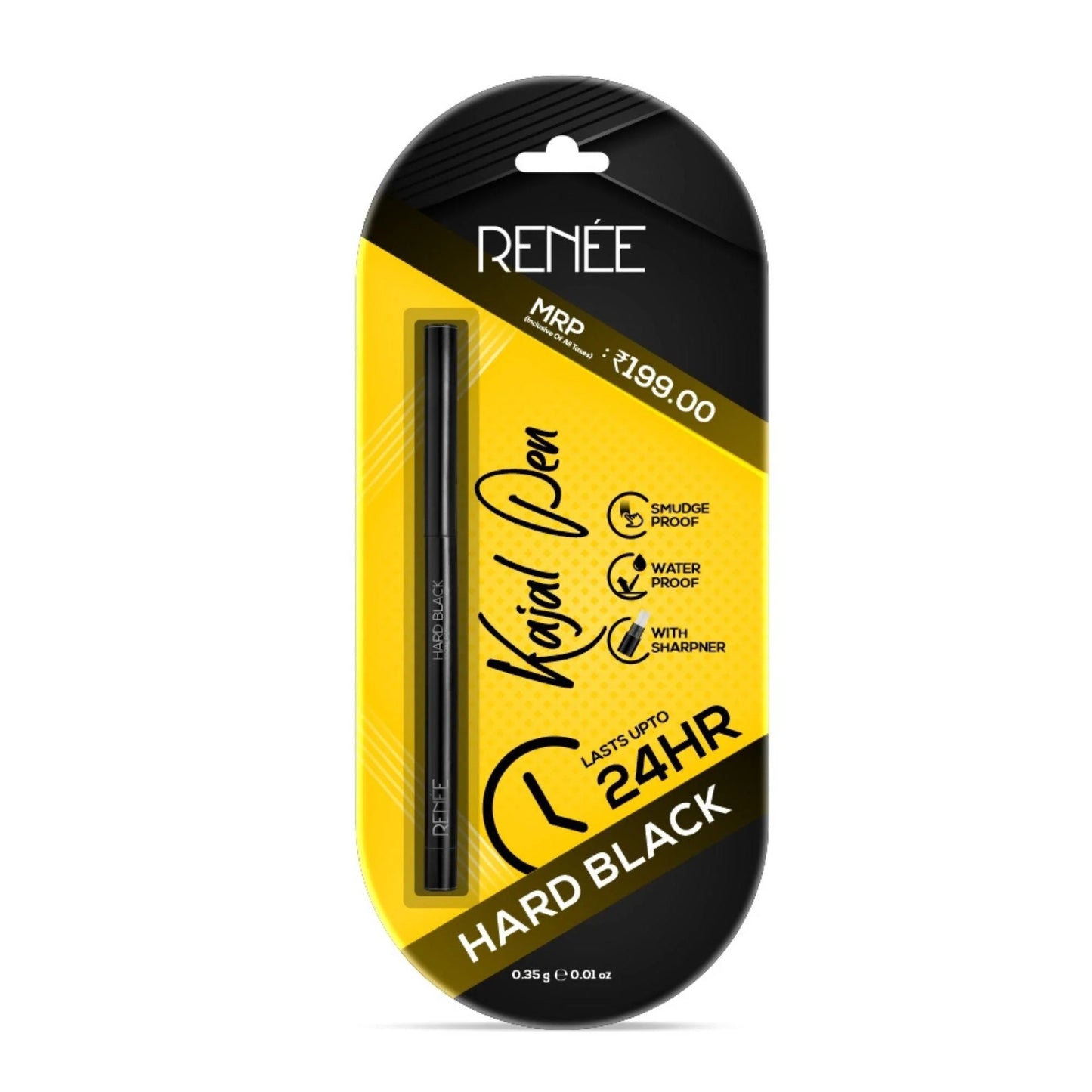 RENEE Hard Black Kajal Pen with Sharpener | 24 Hrs Stay Long Lasting