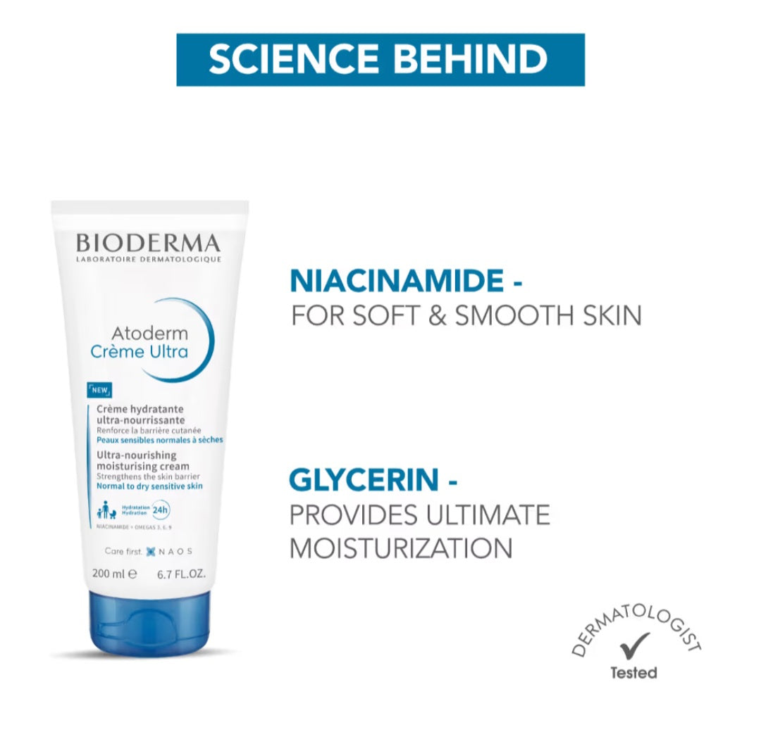 BIODERMA Atoderm Creme Ultra-Nourising Moisturising Cream Boosts Hyaluronic Acid, Ceramides