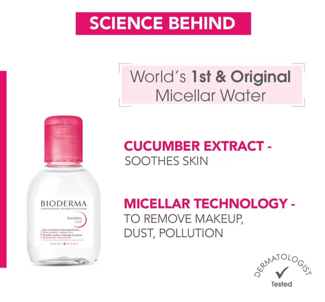 BIODERMA Dermatological Micellar Water Sensibio H2O - Gently Removes Makeup Prevents Clogged Pores